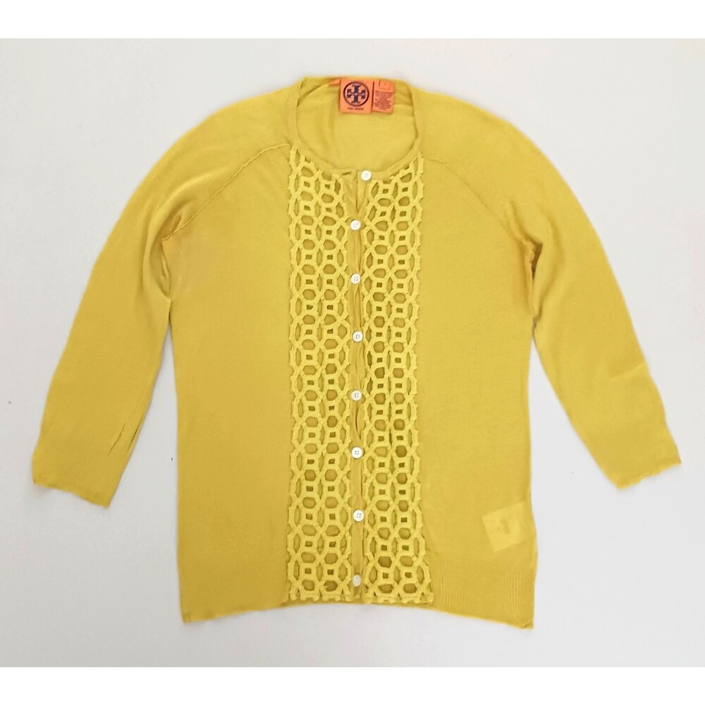 Tory Burch Cardigan Silk/Cashmere/Cotton Blend Lightweight Knit 3/4 Sleeve Sz S